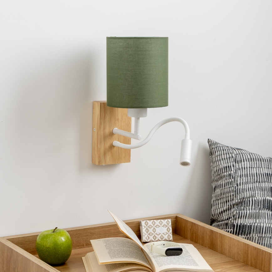 Brilagi - LED Lampada flessibile da muro NUBILA WOOD 1xE27/25W/230V + LED/3W quercia/verde