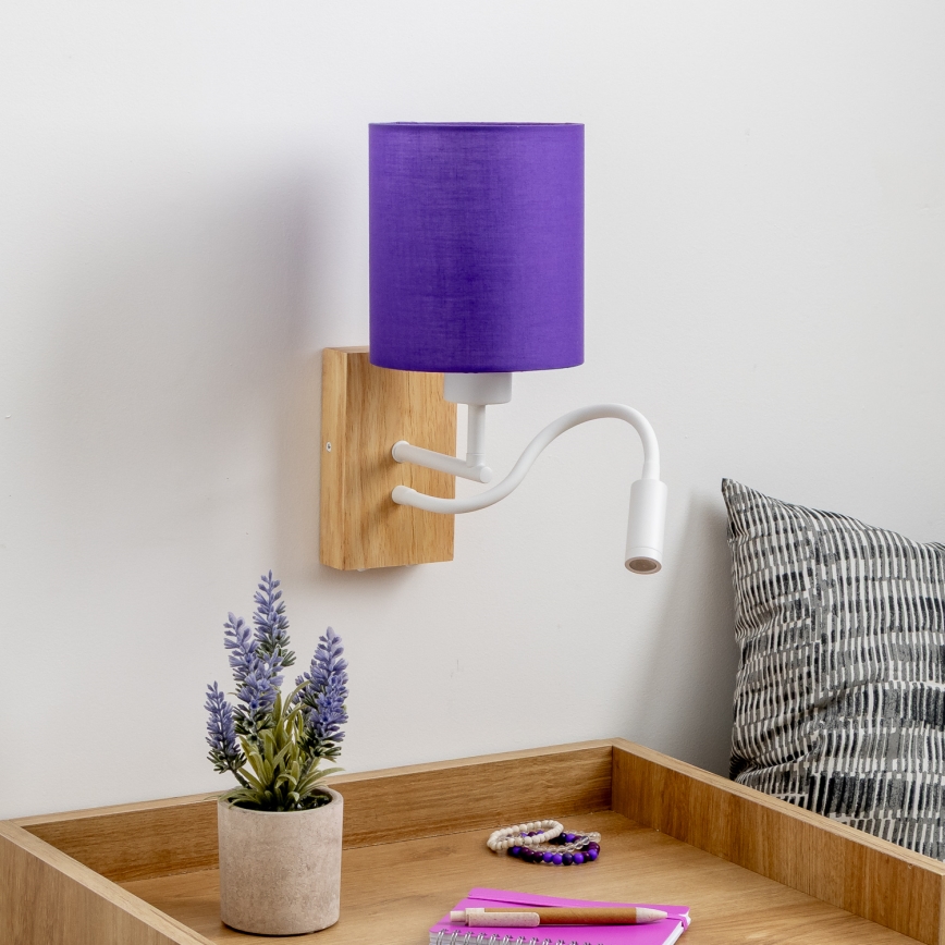 Brilagi - LED Lampada flessibile da muro NUBILA WOOD 1xE27/25W/230V + LED/3W quercia/viola