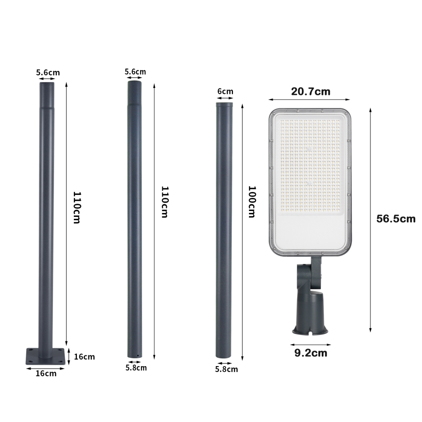 Brilagi - Lampione stradale LED da esterno con palo e snodo da 3 m URBANLIGHT LED/200W/230V antracite IP65