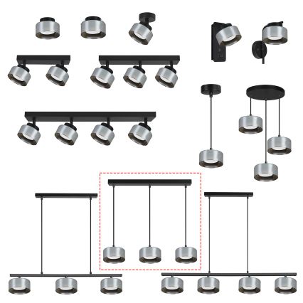 Brilagi - LED Lampadario a cavo AURA LUX 3xGX53/30W/230V nero/fumé