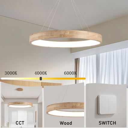 Brilagi - Lampadario LED a sospensione con cavo FALCON WOOD LED/60W/230V 3000/4000/6000K Ø 80 cm, finitura in legno