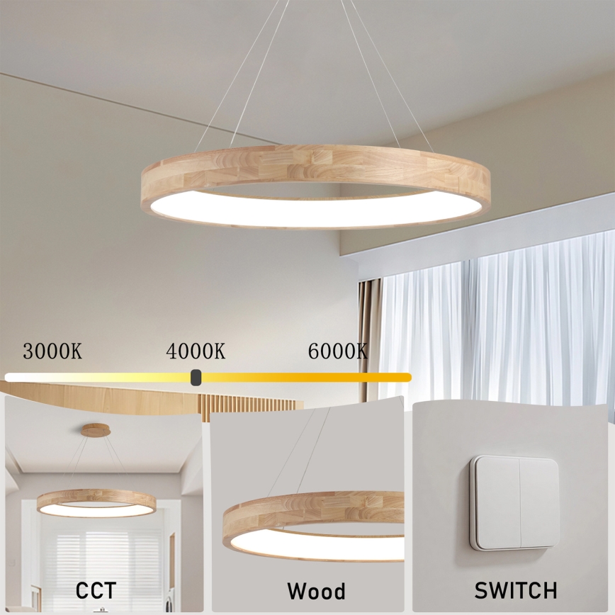 Brilagi - Lampadario LED a sospensione con cavo FALCON WOOD LED/60W/230V 3000/4000/6000K Ø 80 cm, finitura in legno