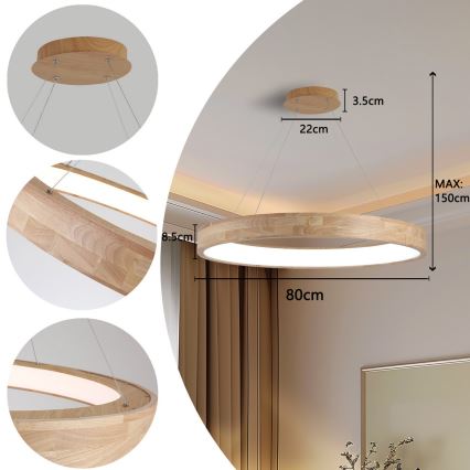 Brilagi - Lampadario LED a sospensione con cavo FALCON WOOD LED/60W/230V 3000/4000/6000K Ø 80 cm, finitura in legno
