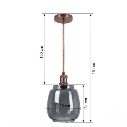 BRILAGI - Lampadario LED su cavo RETRO GLASS 1xE27/60W/230V Ø 26 cm rame/grigio fumé