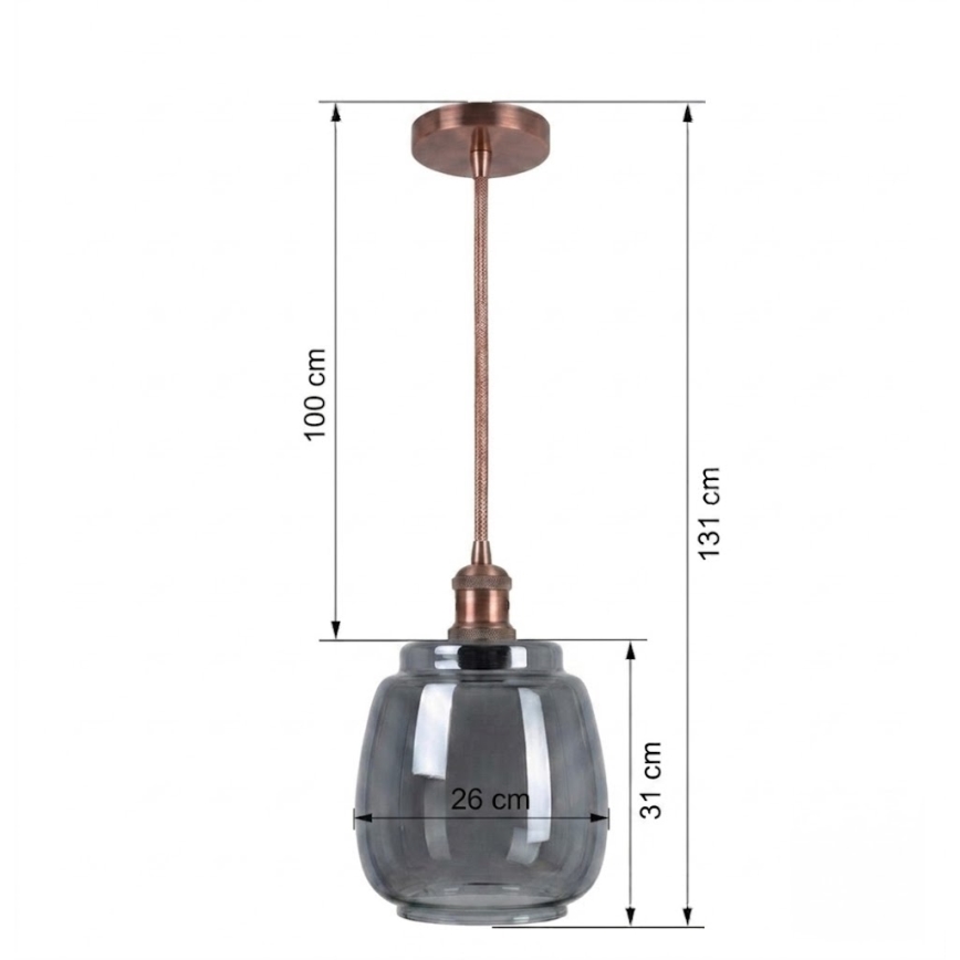 BRILAGI - Lampadario LED su cavo RETRO GLASS 1xE27/60W/230V Ø 26 cm rame/grigio fumé