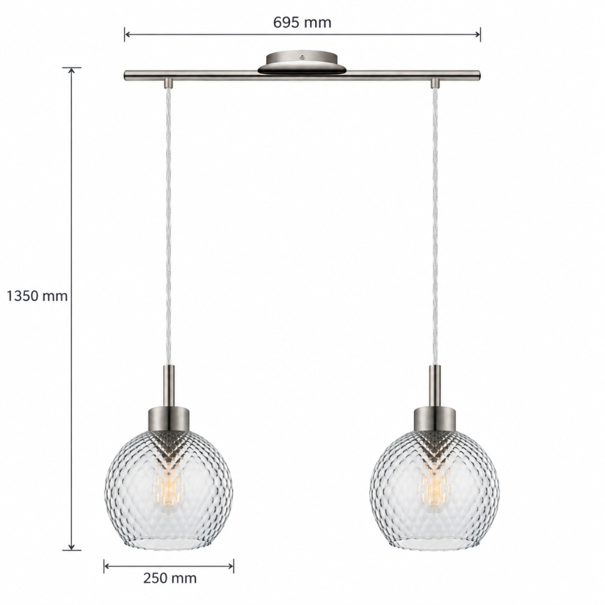 BRILAGI - LED lampadario a cavo RETRO GLASS 2xE27/60W/230V cromo opaco/grigio fumé
