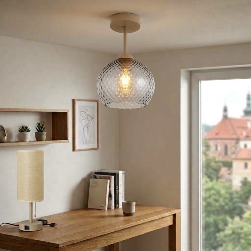 BRILAGI - LED Lampadario a plafone RETRO GLASS 1xE27/60W/230V Ø 18 cm beige/grigio fumé