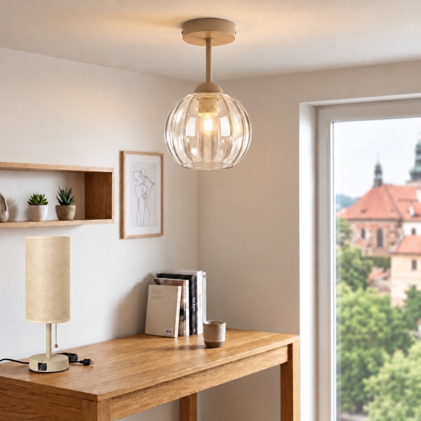BRILAGI - LED Lampadario a plafone RETRO GLASS 1xE27/60W/230V Ø 18 cm beige/trasparente