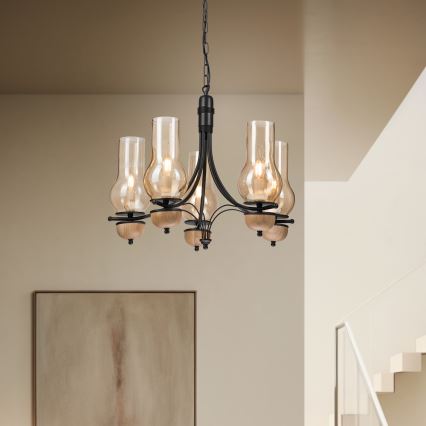 Brilagi - LED Lampadario a sospensione con catena COTTAGE 5xE14/40W/230V faggio/marrone