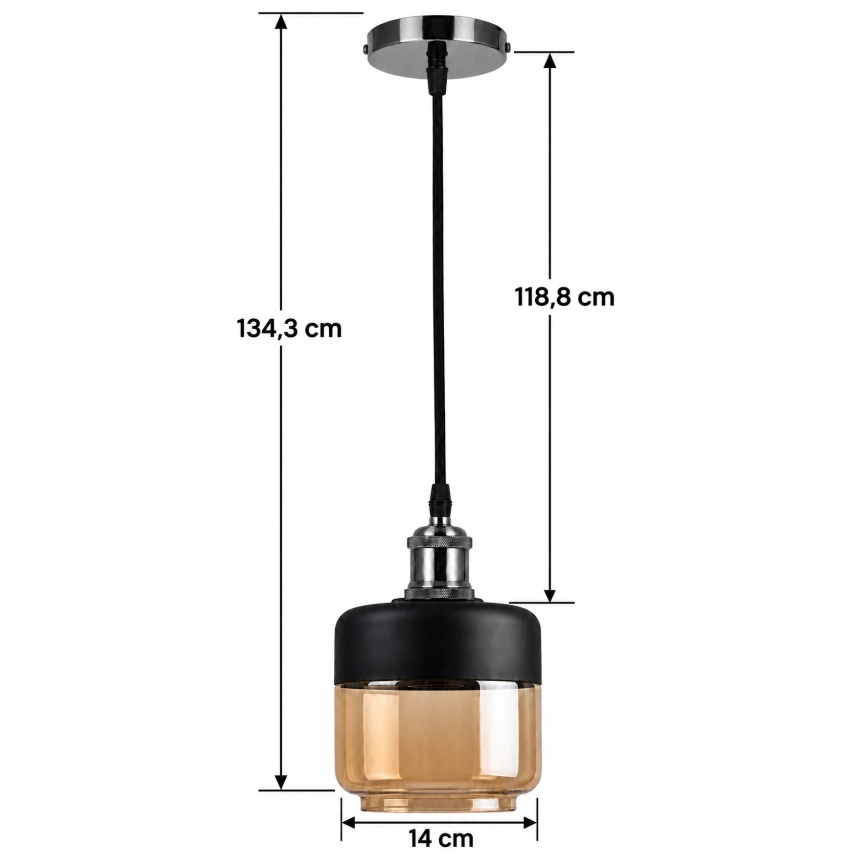 BRILAGI - Lampadario LED a sospensione con cavo RETRO GLASS 1xE27/60W/230V Ø 14 cm nero/beige fumé