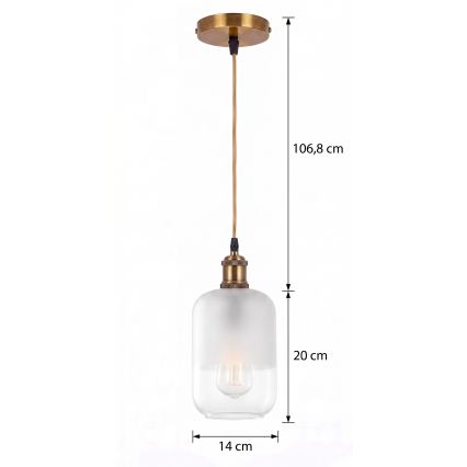 BRILAGI - LED Lampadario a sospensione con cavo RETRO GLASS 1xE27/60W/230V Ø 14 cm oro/bianco