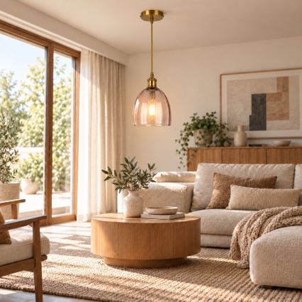 BRILAGI - Lampadario LED sospeso con cavo RETRO GLASS 1xE27/60W/230V Ø 17 cm dorato/beige fumé