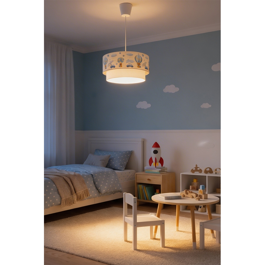 Brilagi - Lampadario LED per cameretta BOBO a sospensione con cavo 1xE27/60W/230V diam. 40 cm crema/blu/orsetti