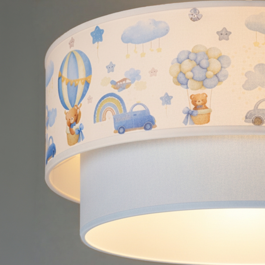 Brilagi - Lampadario LED per cameretta BOBO a sospensione con cavo 1xE27/60W/230V diam. 40 cm crema/blu/orsetti