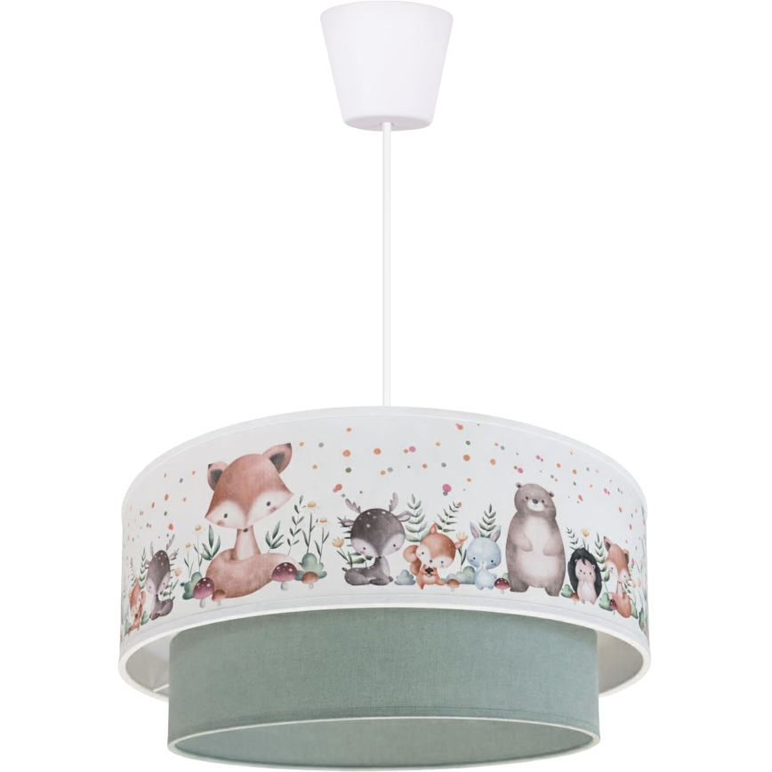 Brilagi - Lampadario LED a sospensione per bambini BOBO 1xE27/60W/230V Ø 40 cm bianco/verde con animaletti