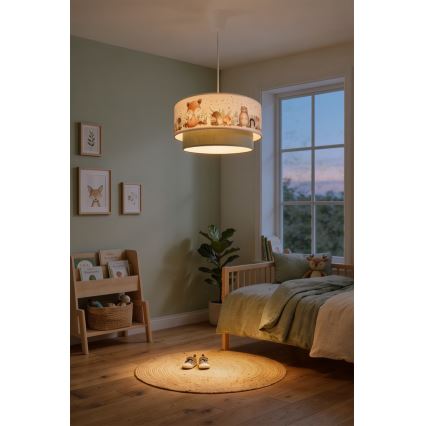 Brilagi - Lampadario LED a sospensione per bambini BOBO 1xE27/60W/230V Ø 40 cm bianco/verde con animaletti