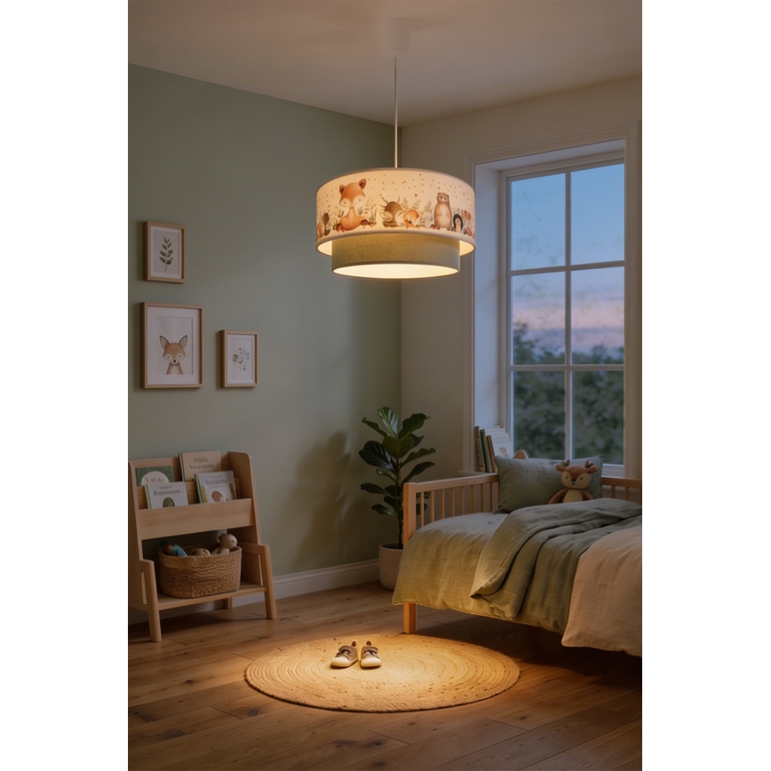 Brilagi - Lampadario LED a sospensione per bambini BOBO 1xE27/60W/230V Ø 40 cm bianco/verde con animaletti