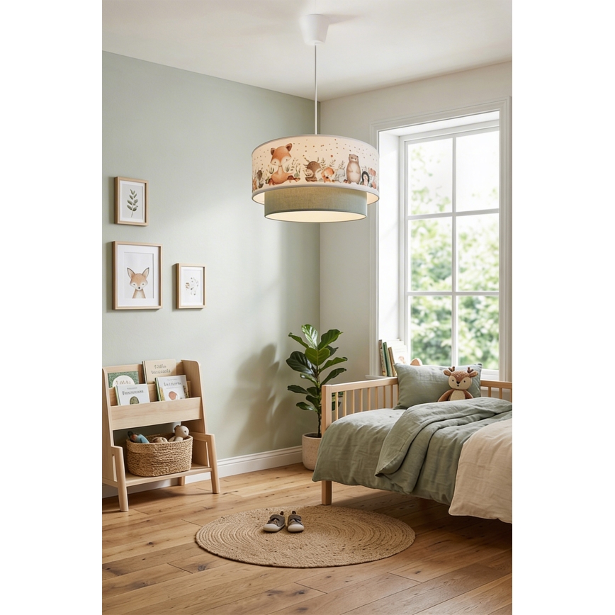 Brilagi - Lampadario LED a sospensione per bambini BOBO 1xE27/60W/230V Ø 40 cm bianco/verde con animaletti
