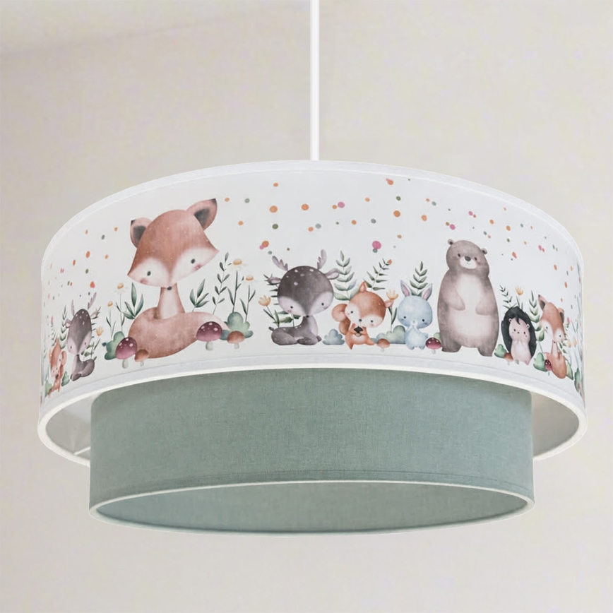Brilagi - Lampadario LED a sospensione per bambini BOBO 1xE27/60W/230V Ø 40 cm bianco/verde con animaletti