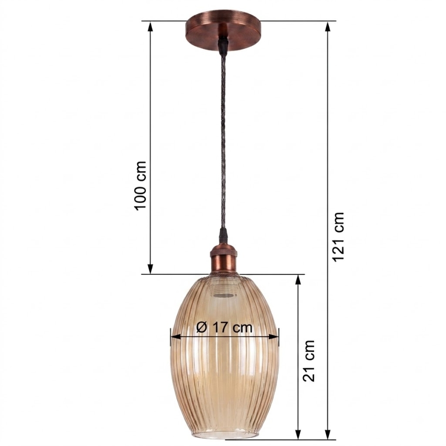 BRILAGI - Lampada a sospensione LED con cavo RETRO GLASS 1xE27/60W/230V Ø 17 cm rame/beige fumé