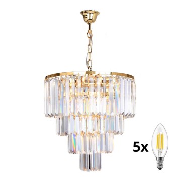 Brilagi - LED Lampadario di cristallo a sospensione con catena MOZART 5xE14/40W/230V oro