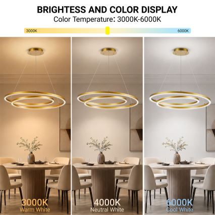BRILAGI - Lampadario LED dimmerabile su cavo TWISTER LED/105W/230V 3000-6000K Ø 100 cm dorato + telecomando