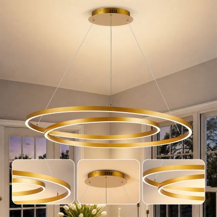 BRILAGI - Lampadario LED dimmerabile su cavo TWISTER LED/105W/230V 3000-6000K Ø 100 cm dorato + telecomando