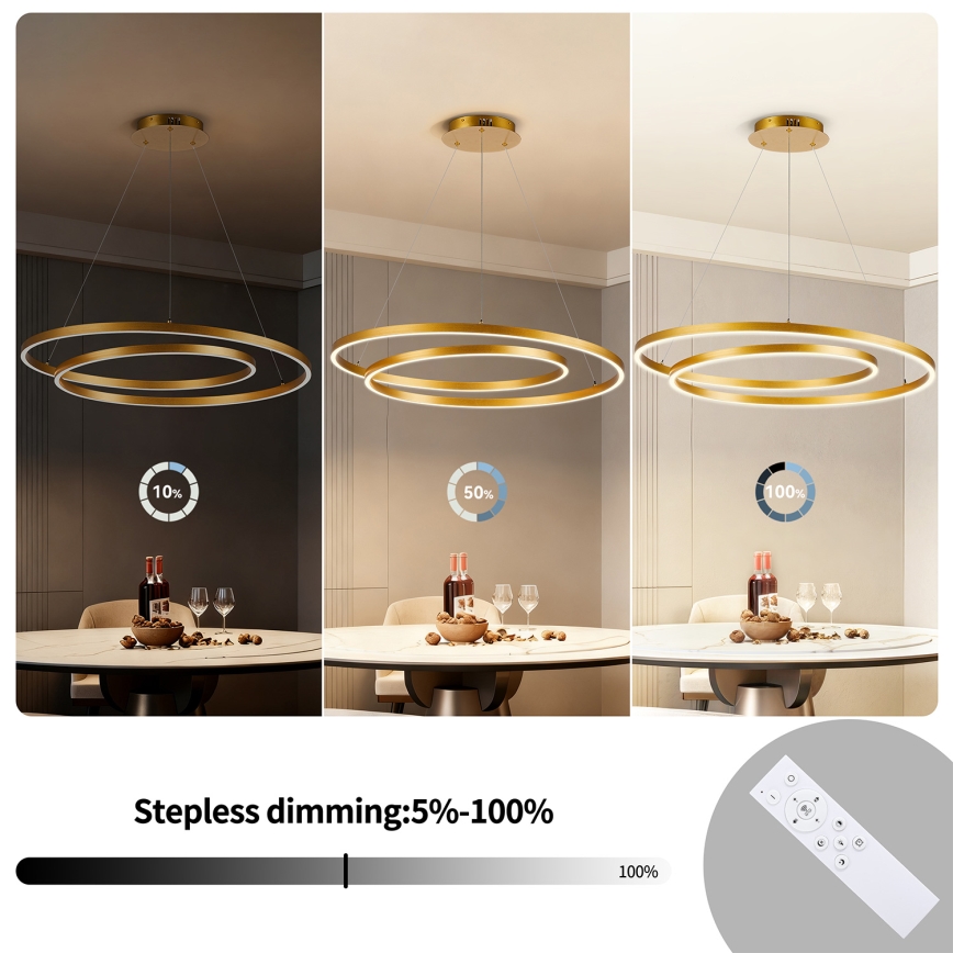 BRILAGI - Lampadario LED dimmerabile su cavo TWISTER LED/105W/230V 3000-6000K Ø 100 cm dorato + telecomando