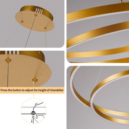 BRILAGI - Lampadario LED dimmerabile su cavo TWISTER LED/105W/230V 3000-6000K Ø 100 cm dorato + telecomando