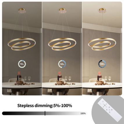 Brilagi - Lampadario LED dimmerabile a cavo TWISTER LED/48W/230V 3000-6000K Ø 50 cm oro + telecomando