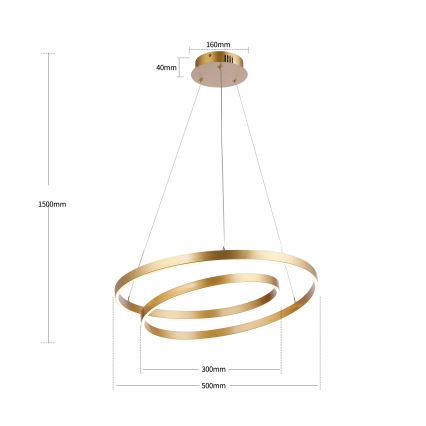 Brilagi - Lampadario LED dimmerabile a cavo TWISTER LED/48W/230V 3000-6000K Ø 50 cm oro + telecomando