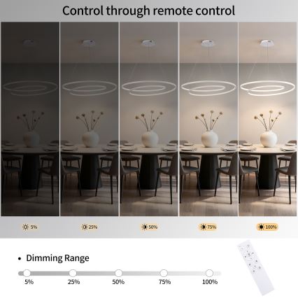 Brilagi - Lampada a sospensione dimmerabile su cavo TWISTER LED/105W/230V 3000-6000K Ø 100 cm bianco + telecomando