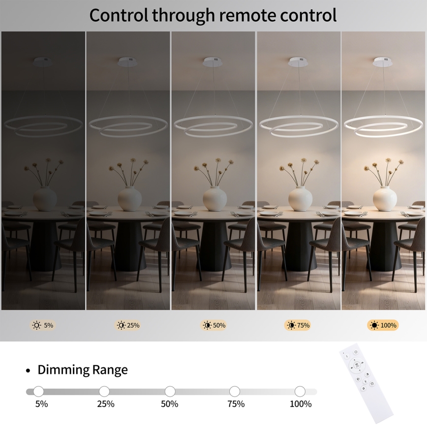 Brilagi - Lampada a sospensione dimmerabile su cavo TWISTER LED/105W/230V 3000-6000K Ø 100 cm bianco + telecomando