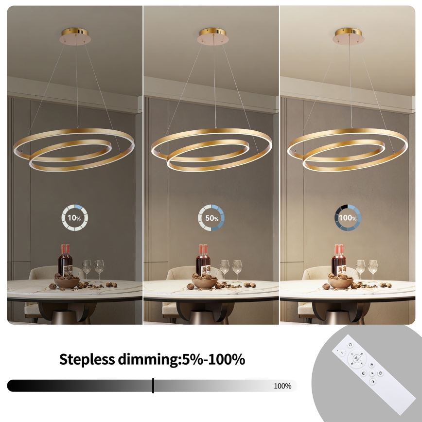 Brilagi - Lampadario LED dimmerabile a sospensione su cavo TWISTER LED/75W/230V 3000-6000K Ø 70 cm oro + telecomando
