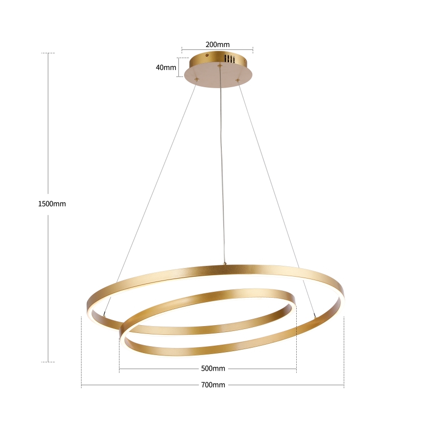 Brilagi - Lampadario LED dimmerabile a sospensione su cavo TWISTER LED/75W/230V 3000-6000K Ø 70 cm oro + telecomando