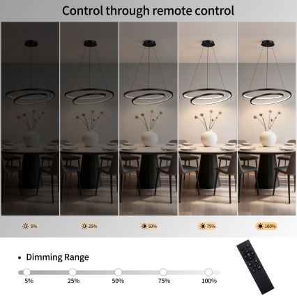 Brilagi - Lampadario dimmerabile a sospensione su cavo TWISTER LED/75W/230V 3000-6000K Ø 70 cm nero + telecomando