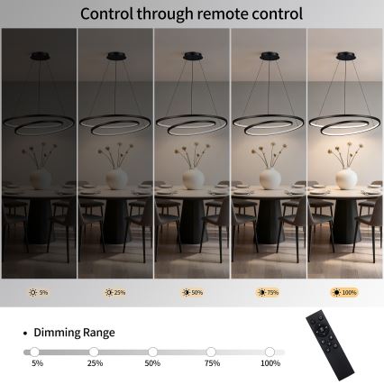 Brilagi - Lampadario LED dimmerabile sospeso a cavo TWISTER LED/105W/230V 3000–6000K Ø 100 cm nero + telecomando
