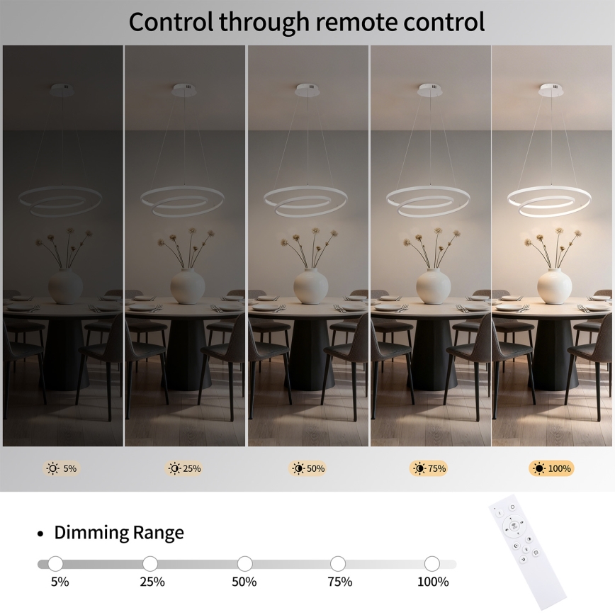 Brilagi - Lampadario LED dimmerabile su cavo TWISTER LED/48W/230V 3000-6000K diam. 50 cm bianco + telecomando