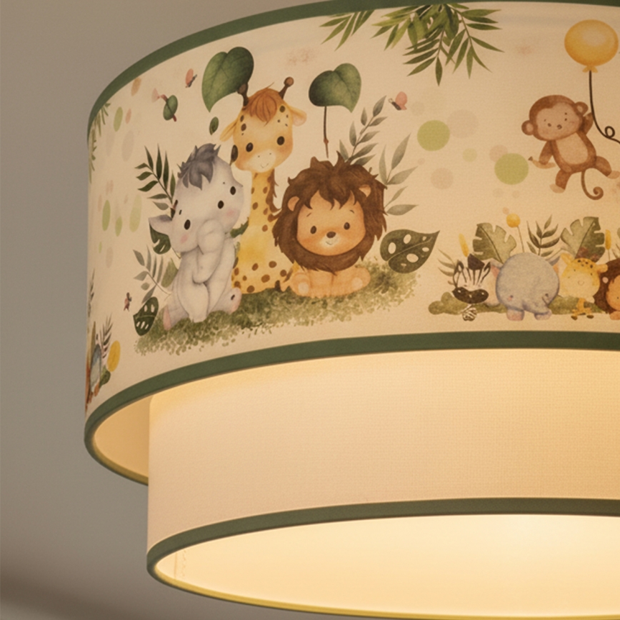 Brilagi - Lampadario LED per bambini a sospensione con cavo BOBO 1xE27/60W/230V Ø 40 cm crema/verde/giungla