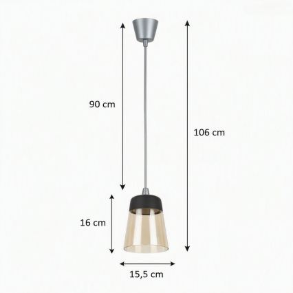 Brilagi - Lampadario LED a cavo RETRO GLASS 1xE27/60W/230V Ø 15,5 cm argento/beige fumé/nero