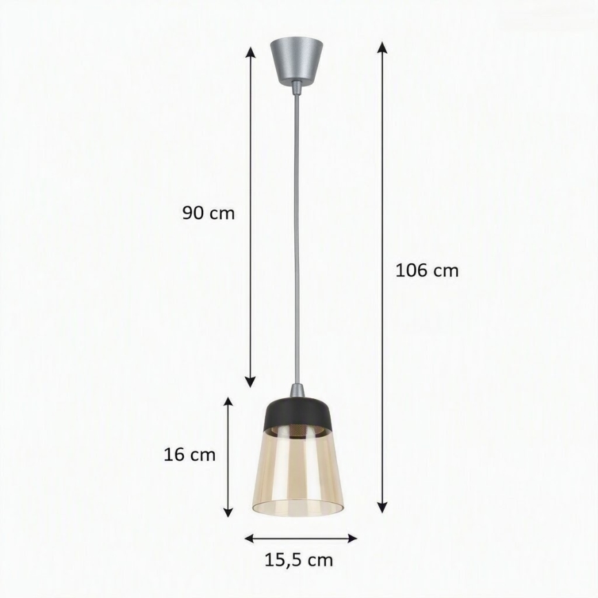 Brilagi - Lampadario LED a cavo RETRO GLASS 1xE27/60W/230V Ø 15,5 cm argento/beige fumé/nero