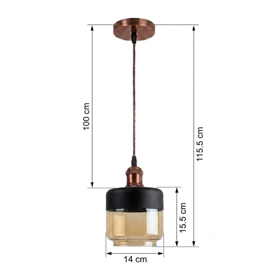 Brilagi - Lampada a sospensione su cavo LED RETRO GLASS 1xE27/60W/230V Ø 14 cm rame/fumé beige/nero