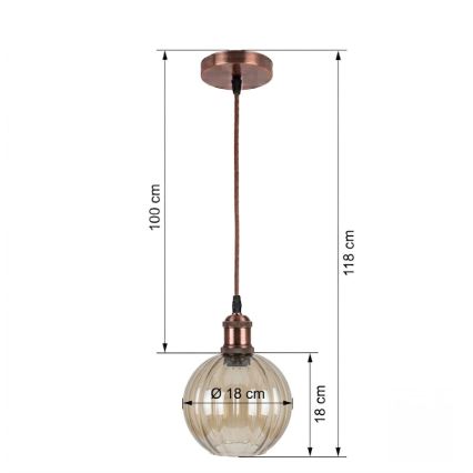 Brilagi - Lampadario LED sospeso con cavo RETRO GLASS 1xE27/60W/230V Ø 18 cm ramato/marrone fumé