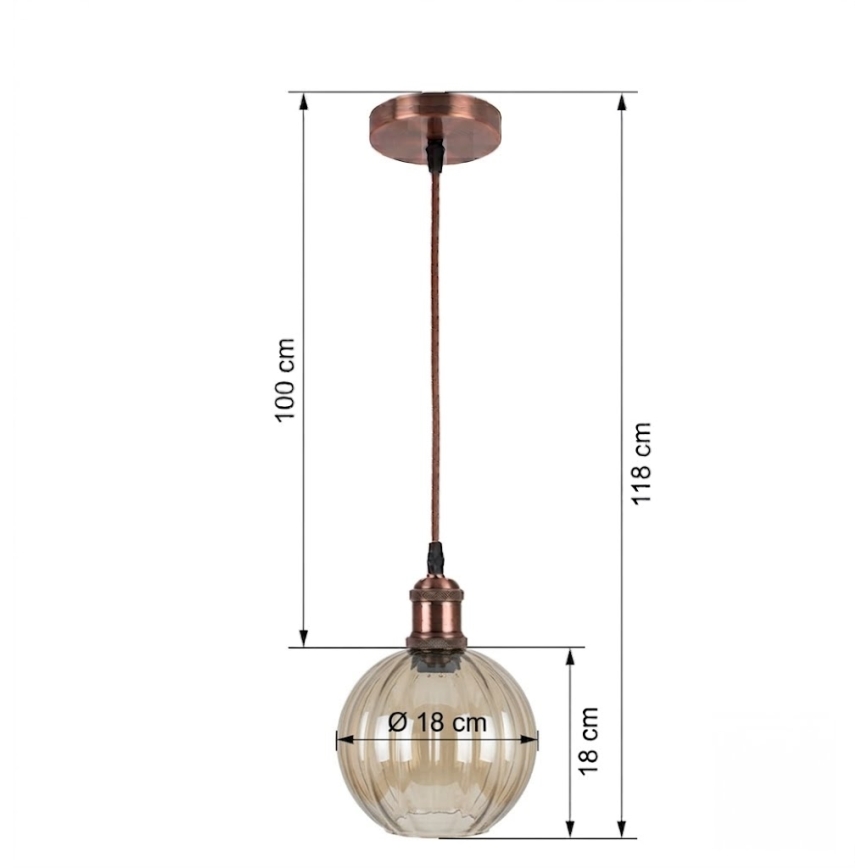 Brilagi - Lampadario LED sospeso con cavo RETRO GLASS 1xE27/60W/230V Ø 18 cm ramato/marrone fumé