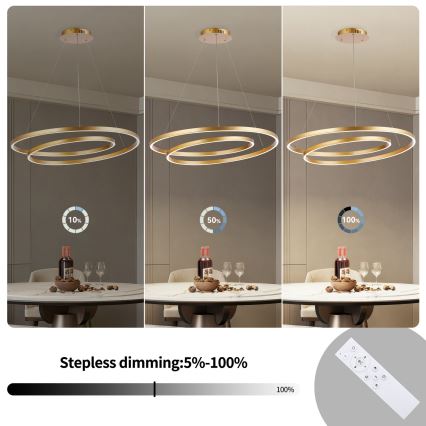 Brilagi - Lampadario LED dimmerabile a cavo TWISTER LED/105W/230V 3000-6000K Ø 100 cm dorato + telecomando