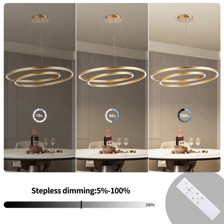 Brilagi - Lampadario LED dimmerabile a cavo TWISTER LED/105W/230V 3000-6000K Ø 100 cm dorato + telecomando