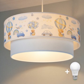 Brilagi-LED Lampadario sospeso per bambini con cavo BOBO 1xE27/60W/230V Ø 40 cm crema/blu/orsetto