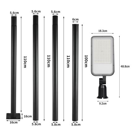 Brilagi - Lampione stradale LED da esterno con palo e snodo 4 m URBANLIGHT LED/100W/230V nero IP65