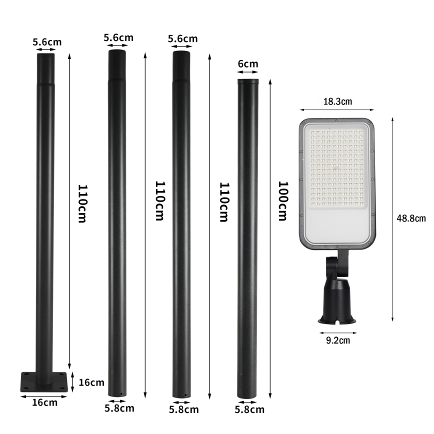 Brilagi - Lampione stradale LED da esterno con palo e snodo 4 m URBANLIGHT LED/100W/230V nero IP65