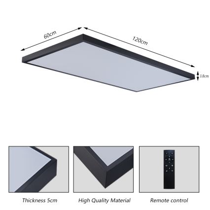 Brilagi - Plafoniera LED dimmerabile per bagno FRAME SMART LED/96W/230V 120x60 cm 3000-6000K IP44 nera + telecomando